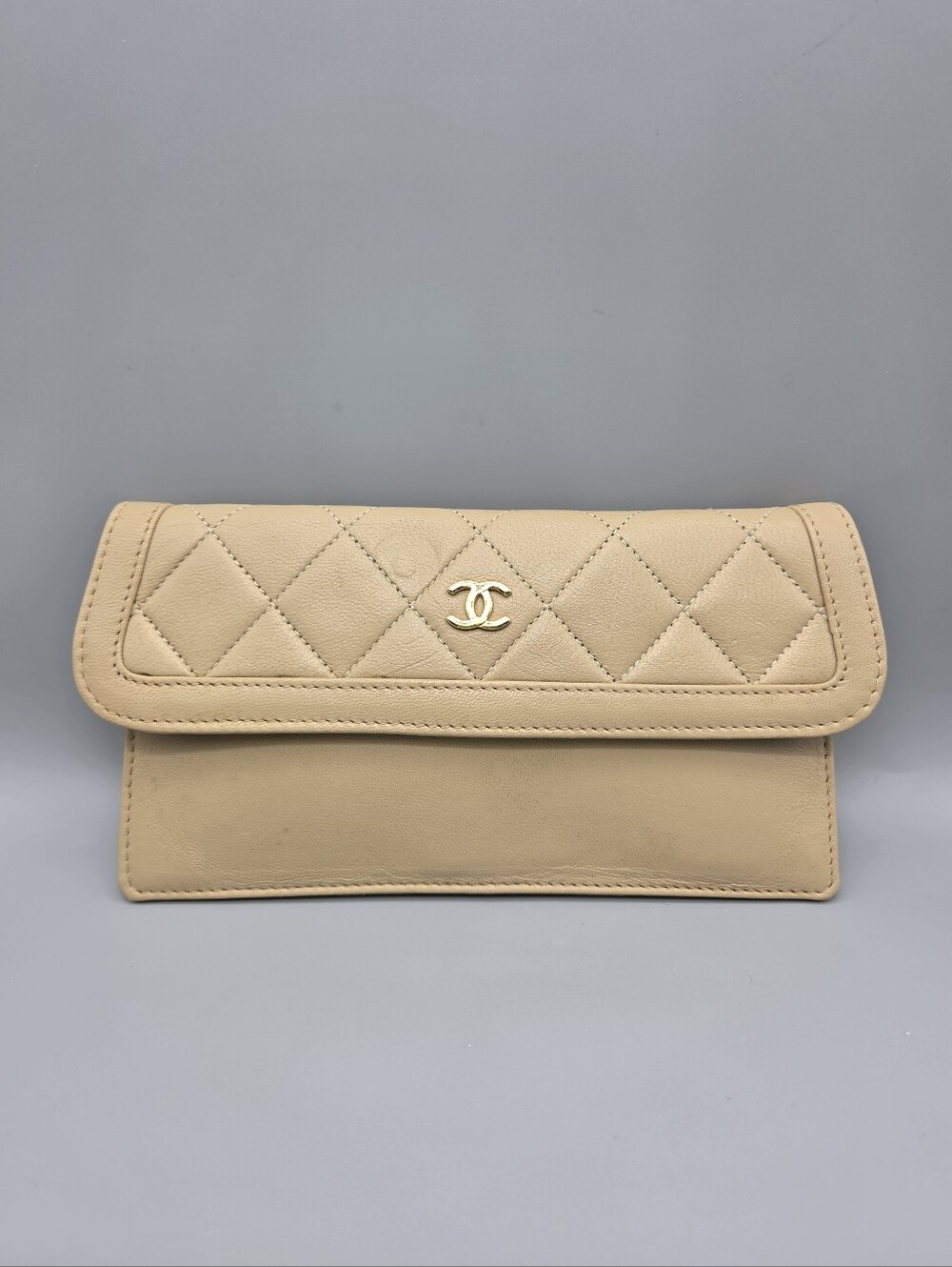 Chanel Beige Quilted Leather Check Book/ Wallet